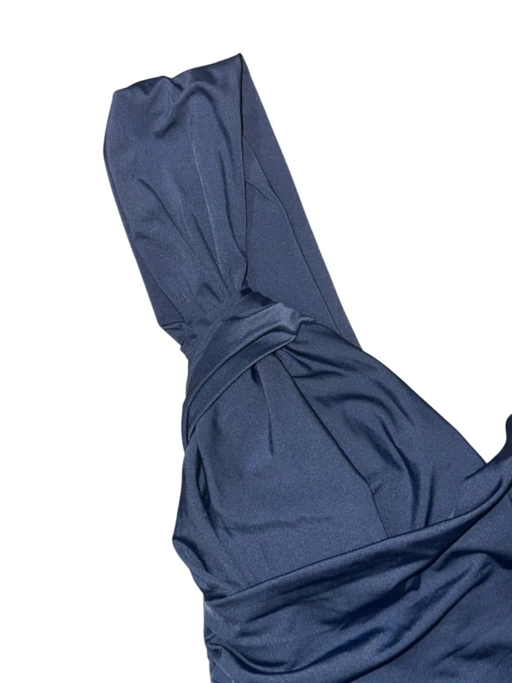 Badgley Mischka Drape Maillot Navy Ruched One-Piece Swimsuit, Size 4 - Picture 4 of 8